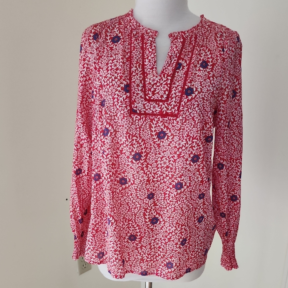 Talbots Floral small Red multi long sleeve Women's Top.